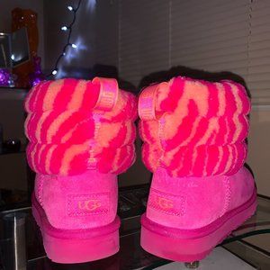 UGG Fluff Mini Quilted Zebra Boots Pink Orange